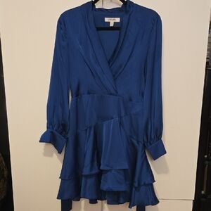 Blue Wrap Tiered Ruffled Dress